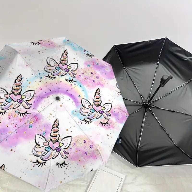 1PC Unicorn Rainbow Umbrella-8-Rib Reinforced Portable Folding Travel Suitable for All Seasons Outdoor Daily Use-Z0468