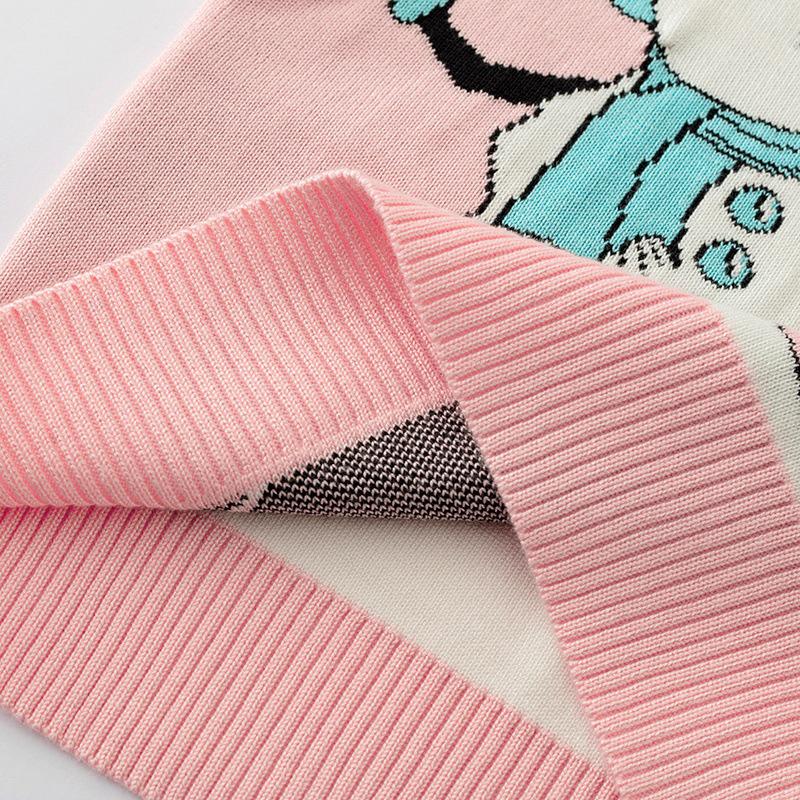 Girls' Double-Layer Snowman Jacquard Knit Pullover - Long-Sleeved Christmas Sweater for Autumn and Winter