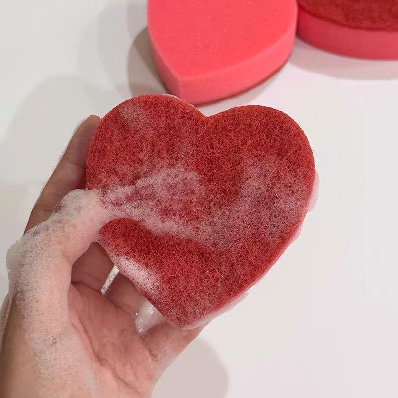 5pcs Heart-shaped Sponge Dishwashing Water Absorbing Pots Brush Bowls Cleaning Sponge Kitchen Cleaning Tools Kitchen Accessories