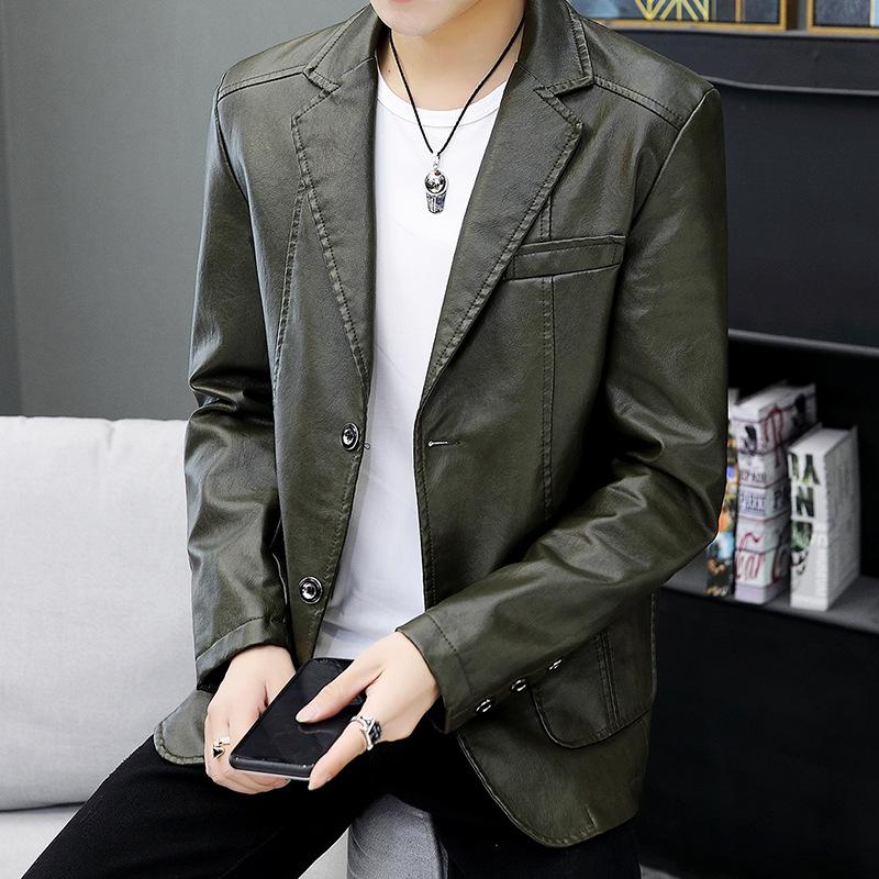 Męska Gruba Skórzana Kurtka z Klapami - Slim w Stylu Koreańskim, Casualowy Kołnierz Garniturowy, Modna Plus Aksamit na Jesień/Zimę