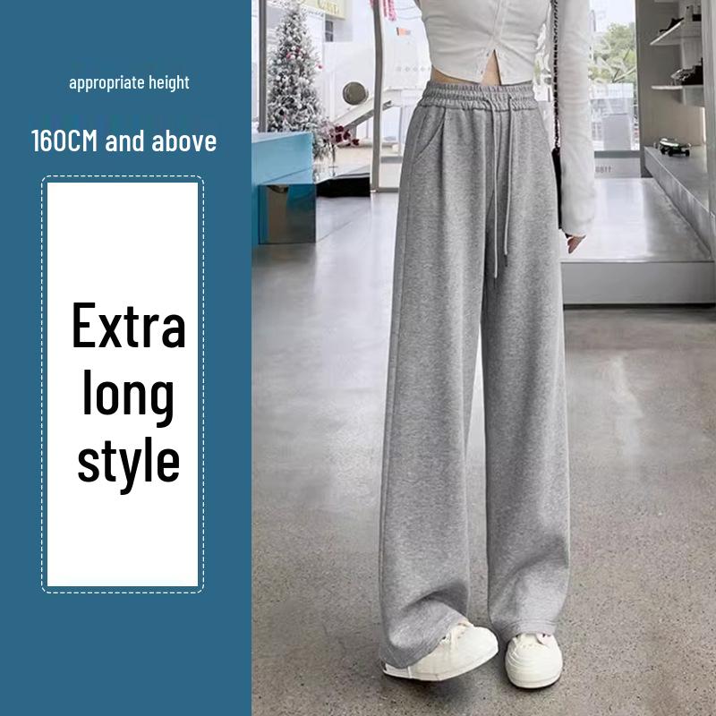 Gray Maternity Wide-Leg Sweatpants for Women - Plus Velvet, Loose Fit, Casual Korean Style, Spring/Fall/Winter 2XL