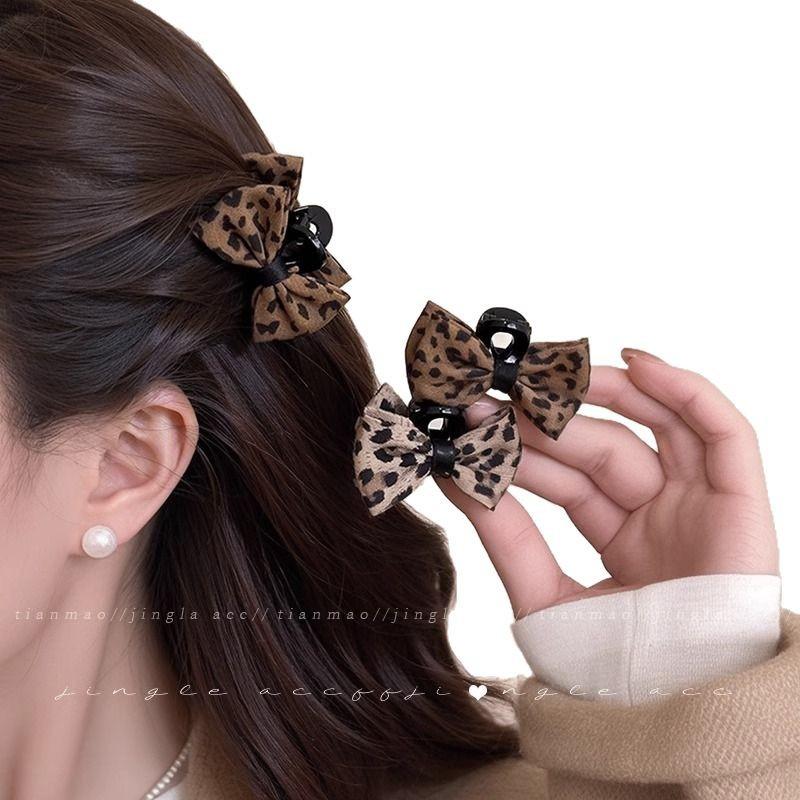 Leopard Print Princess Head Bow Clip Small Clip on The Side Bangs Clip on The Forehead Hair Clip Headwear and Hairpin