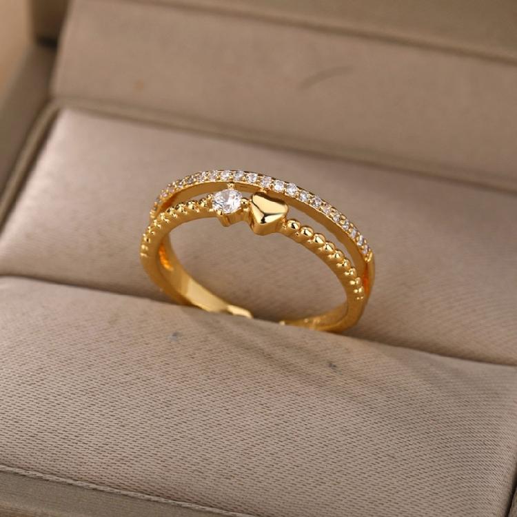 Elegant Adjustable Copper Heart Rings With Stones Portable Jewelry Gift for Her