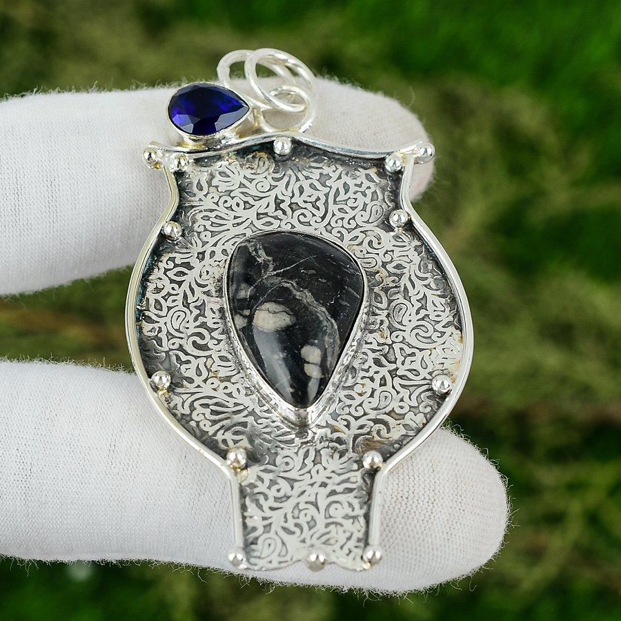 925 Sterling Silver Chrysanthemum Stone Tanzanite Quartz Wedding Pendant Jewelry