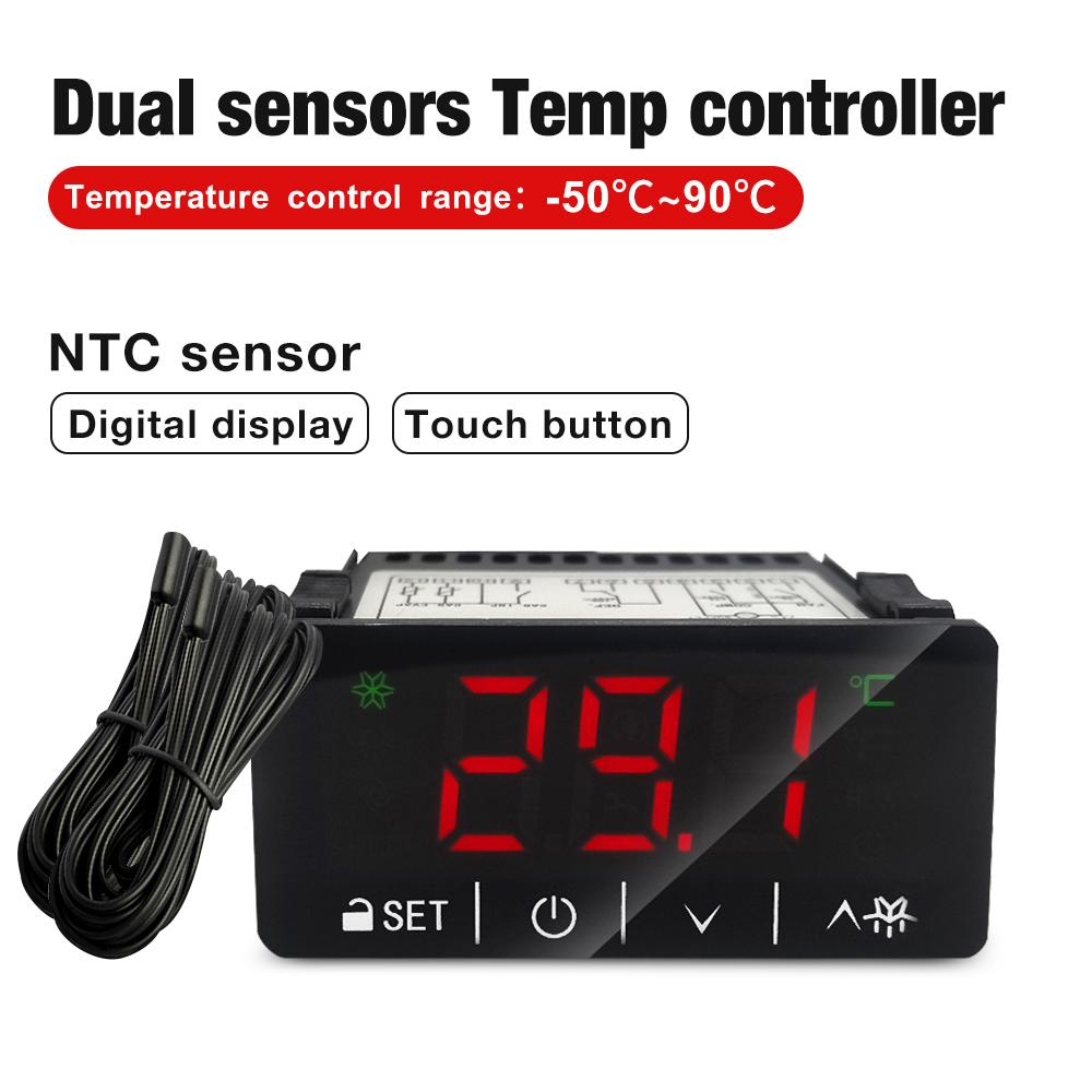 LCD Touch Screen Temperature Controller Microcomputer Thermostat Switch with NTC Sensor for Heating Cooling Defrosting 220V