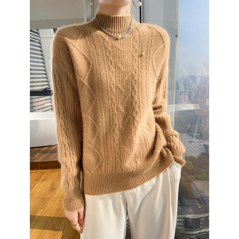 Thickened Half-high Neck Twisted Flower Sweater for Women In Autumn and Winter New Fashionable and Versatile Cashmere Knitted Base Shirt Top