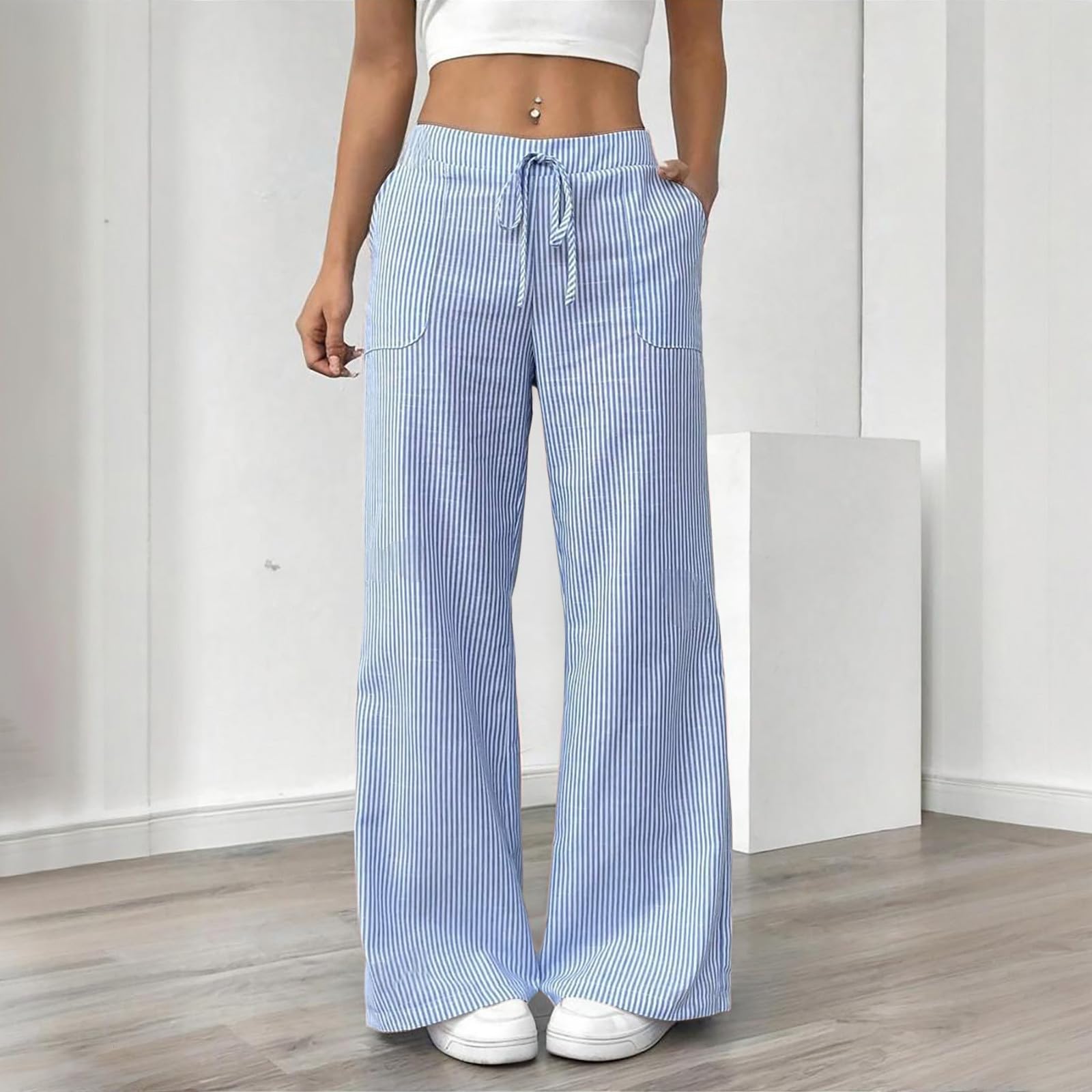 

Womens pants with drawstring waist wide leg design and comfortable fabric for casual wear pants for women S