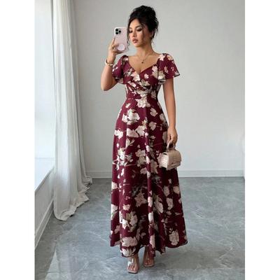 Europe, America 2026 Summer New Temperament Fashionable Ruffle Edge A Word Floral Elegant Dress Women