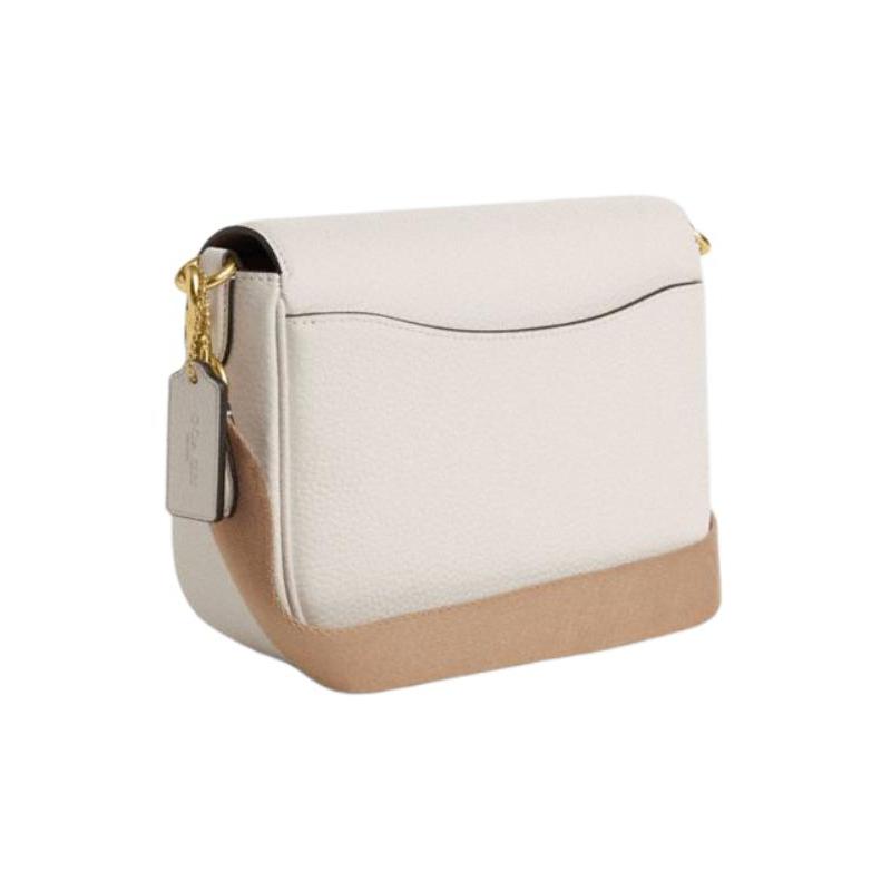 Coach Amelia 23 Logo Gold Hardware Calf Leather Saddle Bag Shoulder Crossbody Medium Women's White