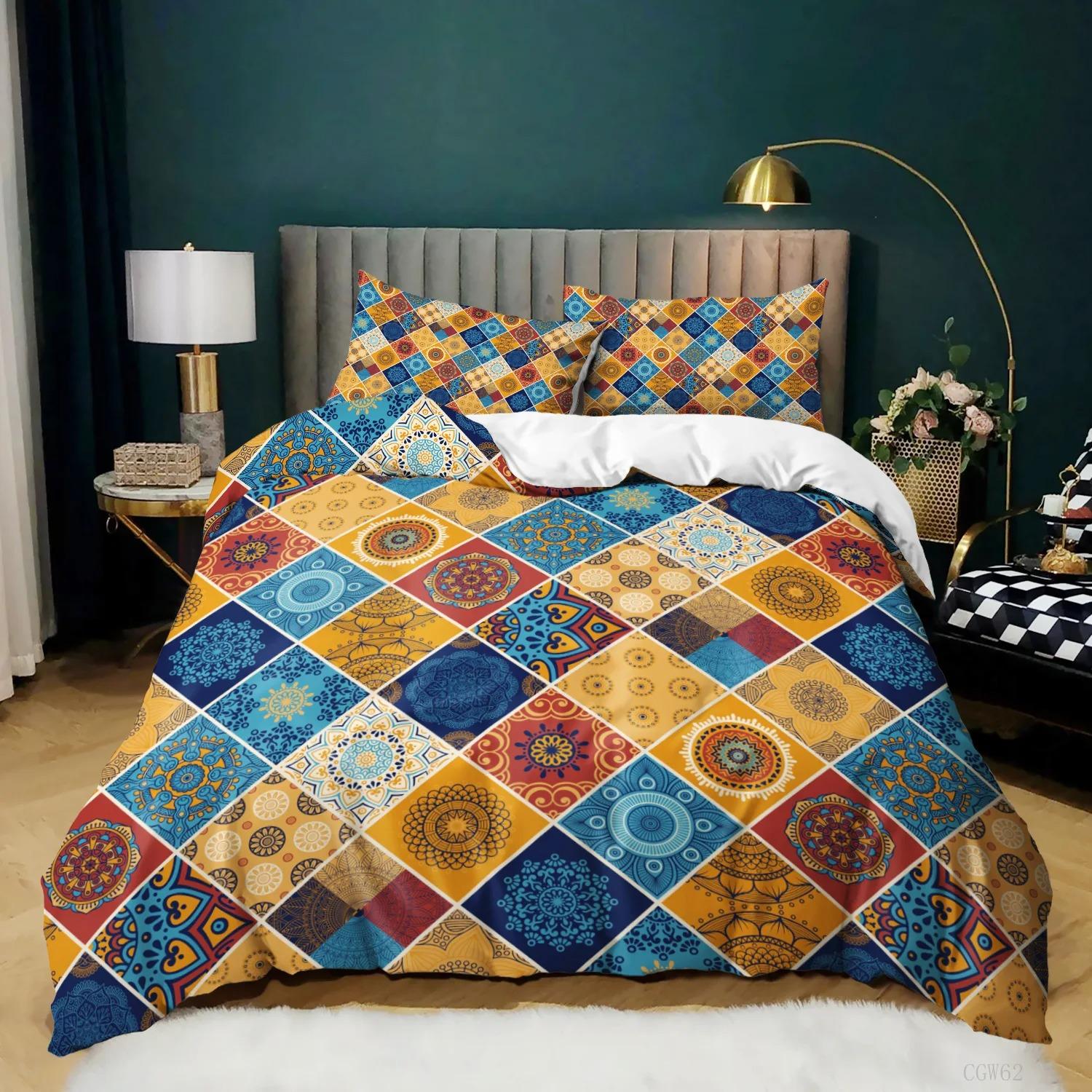 

Comforter Bohemian Mandala Tribal Exotic Patchwork Geometric Hippie Floral Flowers Bedding Set With Comforter (quilt)-EU Single(135*200cm)3pcs