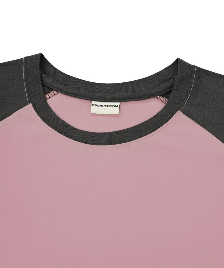 ESCAPEFROM Spread Typographic Logo Print Raglan Color Block Short Sleeve T-Shirt Pink