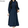 ZANZEA Women Casual Turn Down Collar Loose Long Sleeve Dress
