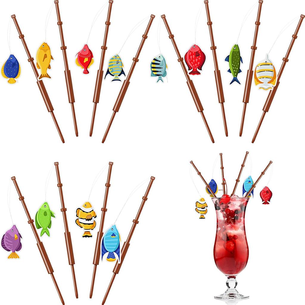 36 Pcs Fishing Birthday Party Decorations Fish Cupcake Pole Picks Fishing Themed Party Supplies Little Fisherman Tropical Appetizer Pick Cocktail