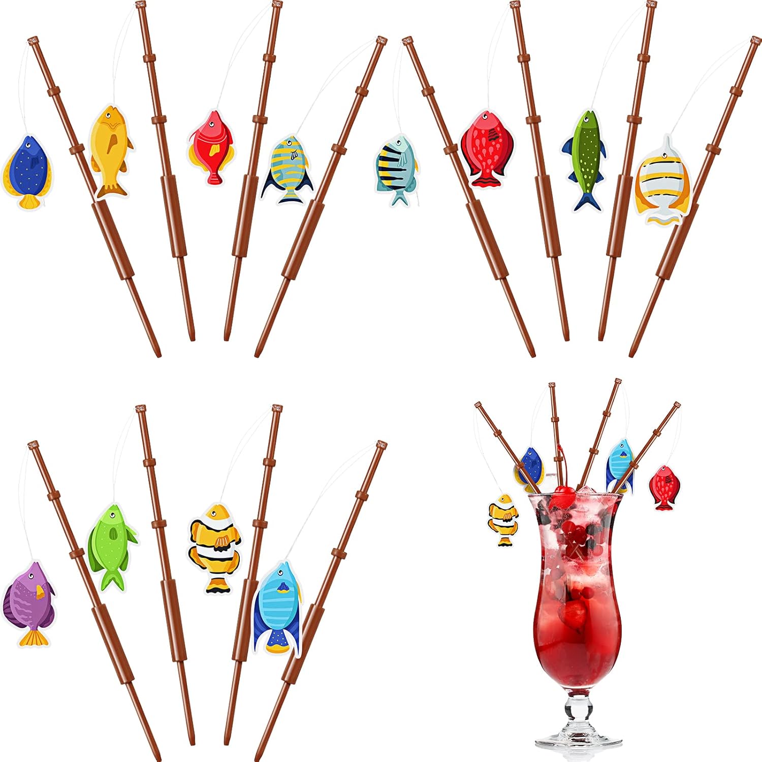 36 Pcs Fishing Birthday Party Decorations Fish Cupcake Pole Picks Fishing Themed Party Supplies Little Fisherman Tropical Appetizer Pick Cocktail 24