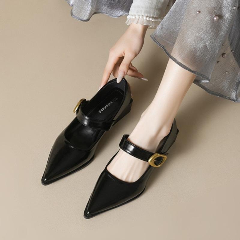 Fashion Temperament Women's Shoes Classics Black Mary Jane Shoe French Single Shoes for Women Pointed Toe Small Leather Shoe Dress Shoes