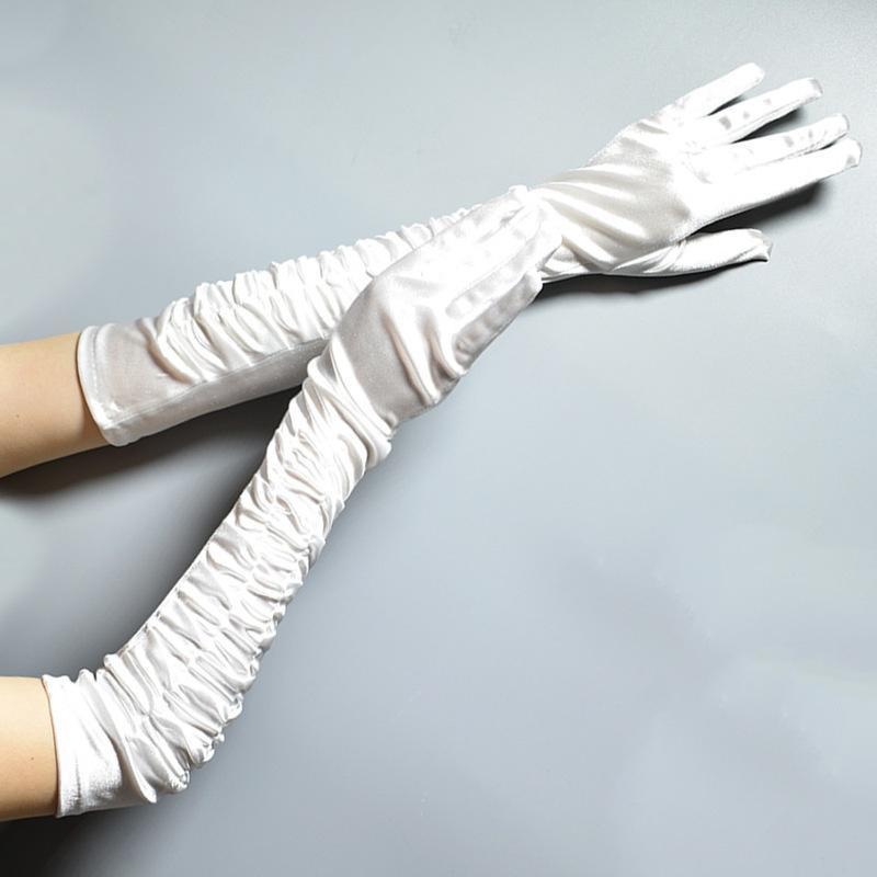 

Женское атласное плиссированное вечернее платье с длинными перчатками, перчатки для свадебных бальных танцев белый