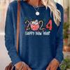 Tops For Women New Year's Snowman Print Round Neck Long Sleeve T-shirt Fall Casual Slim Pullover Women's Long Sleeve Top