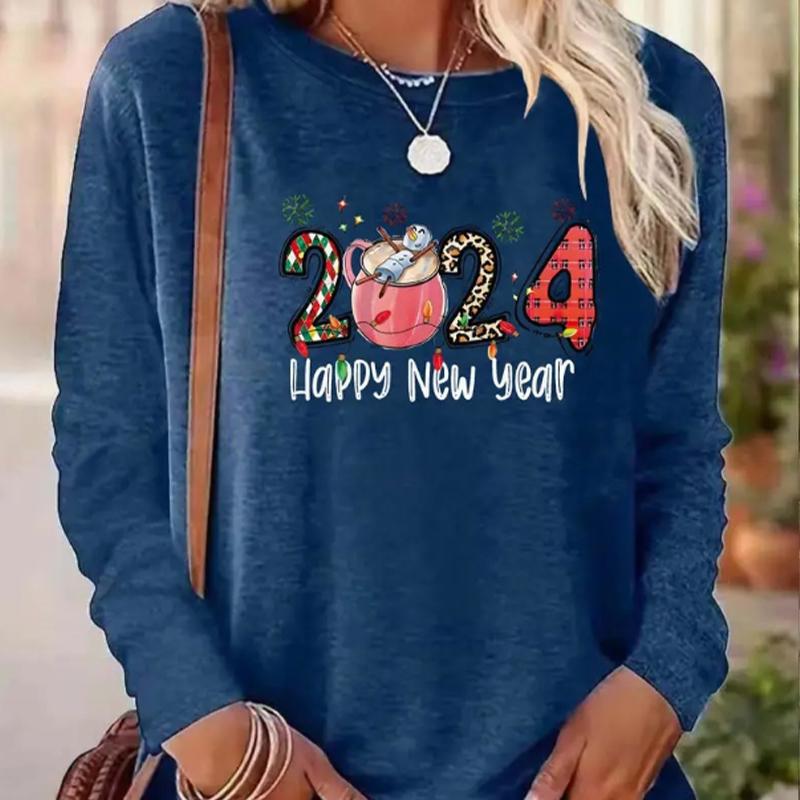 

Топы для женщин, новогодний принт снеговика, круглый вырез, длинный рукав, футболка, осенний повседневный тонкий пуловер, женский топ с длинным рукавом 8XL синий