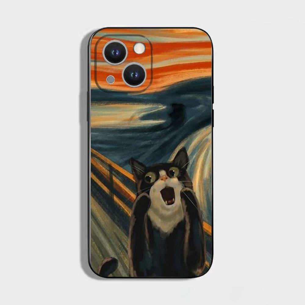 Abstract Art Black Cat Phone Case For iPhone 16,15,14,13,12,11 Plus,Pro Max,XS,X,XR,SE,Mini,8,7,Soft Silicone Black Cover