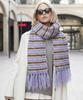 Dolly Para Warm Striped Knit Wool Scarf with Fringe, Winter Cold Protection Accessory (Purple)