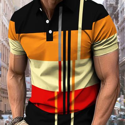 Men's Color Blocking Polo Shirt 3D Printed Outdoor Street Short Sleeve Printed Button Clothing Fashion Design Casual Breathable