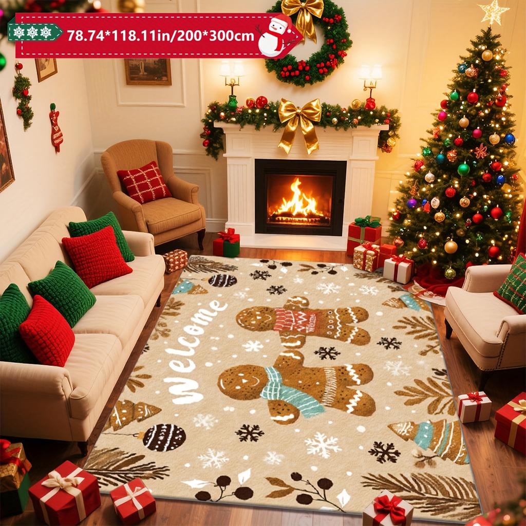 1pc Gingerbread Man Welcome Print Area Rug, 2D Flat Print, Versatile Holiday Home Decor, Ideal Gift, Perfect for Bedroom