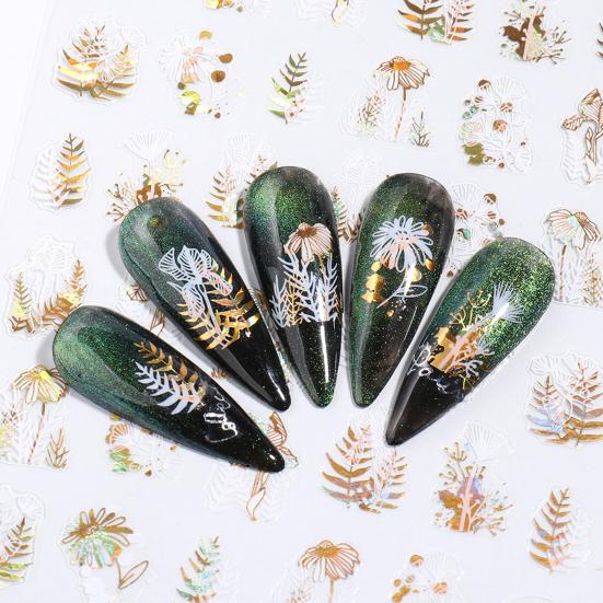 Nail Sticker Glitter 3D Effects Ultra Thin Bronzing Leaves Tree Nail Iridescent Sticker