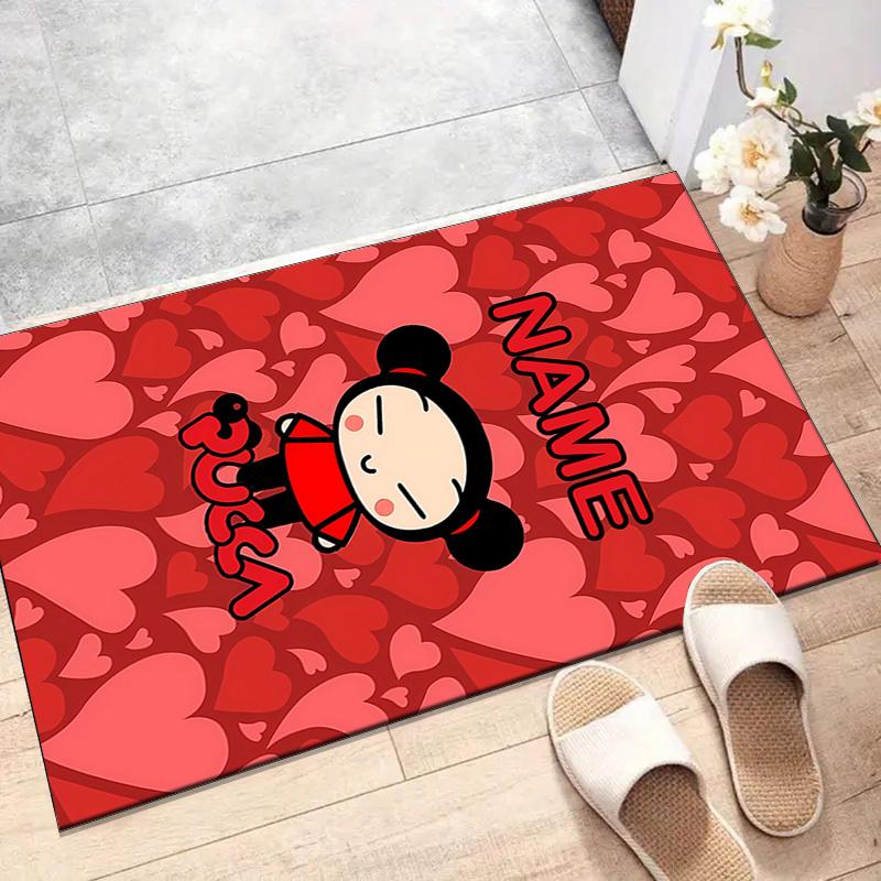 Custom PUCCA Mat Personalized Name, Polyester Washable Indoor Entryway Rug, Gift for Christmas, Easter, Thanksgiving Day