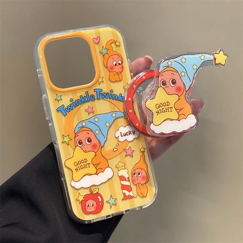 Vtipný Roztomilý Hvězda Dítě Magnetický Kryt na Telefon Pro iPhone 16 Pro 14 15 Pro Max Kryt se Stojánkem Nárazuvzdorný Kreslený Ochranné Kryty