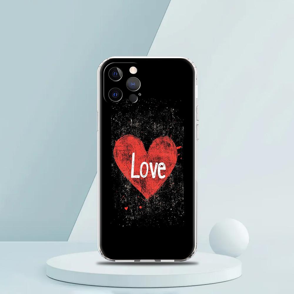 For iPhone 15 16 14 13 12 Mini 11 Pro Max XS X XR SE 7 8 Plus Silicone Clear Cover I Love You Pink Heart Luxury Phone Case