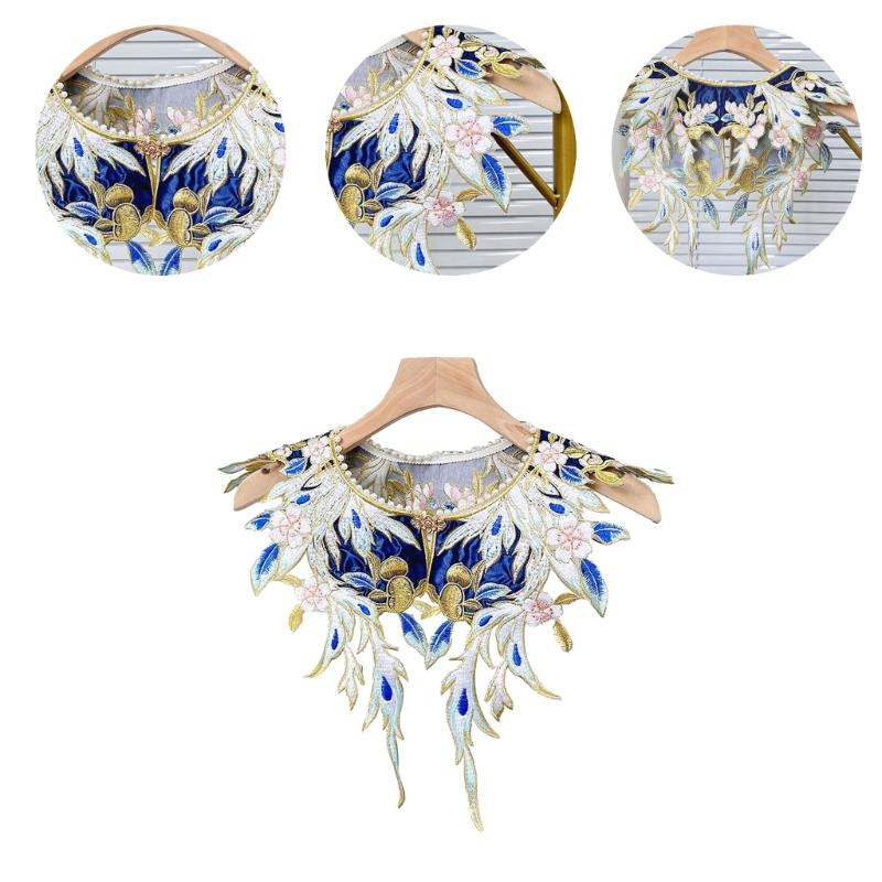 Embroidery Floral Neckline Capelet Pearl Beaded Shawl Hanfu Dresses Fake Collar