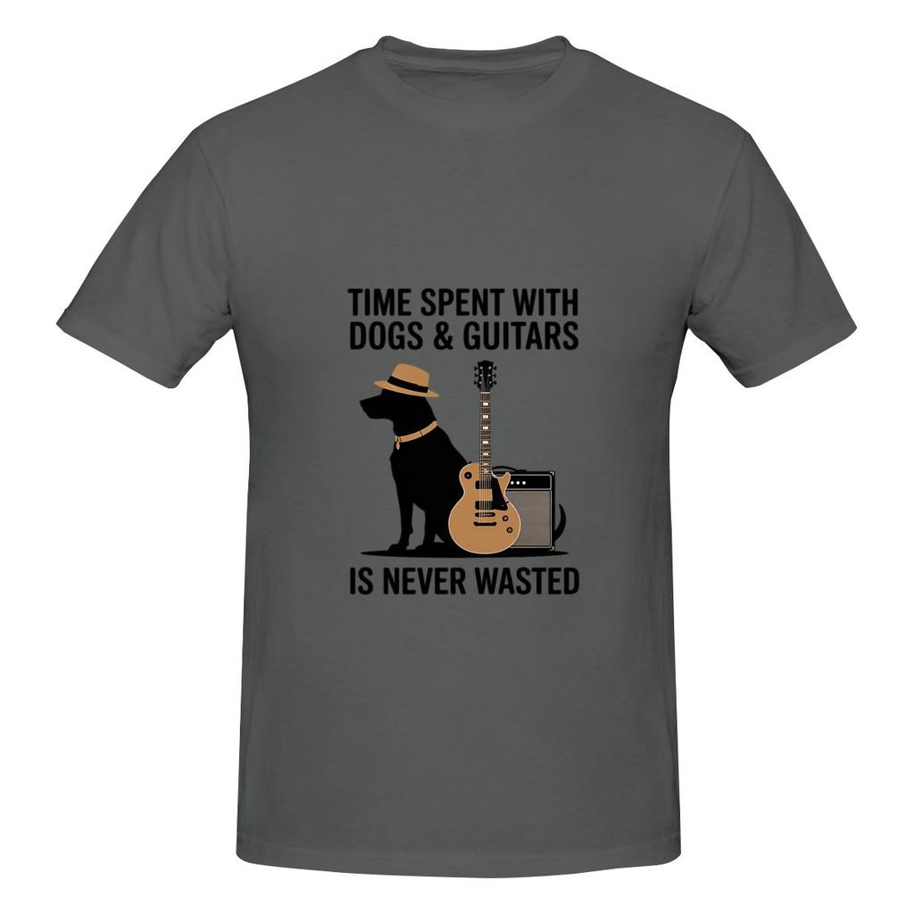 Time Spent With Dogs And Guitars Is Never Wasted Unisex Tshirtminimalist Style Classic Colors Cotton Tee