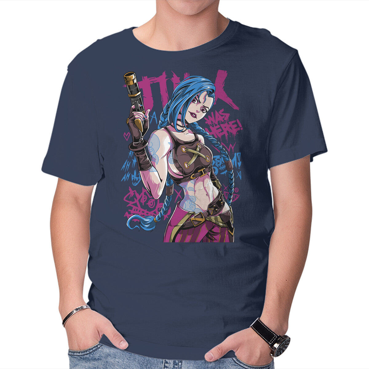 Unisex Crew Neck T-Shirt Blue Hair Was Here Graphic Short Sleeve Casual Tee S