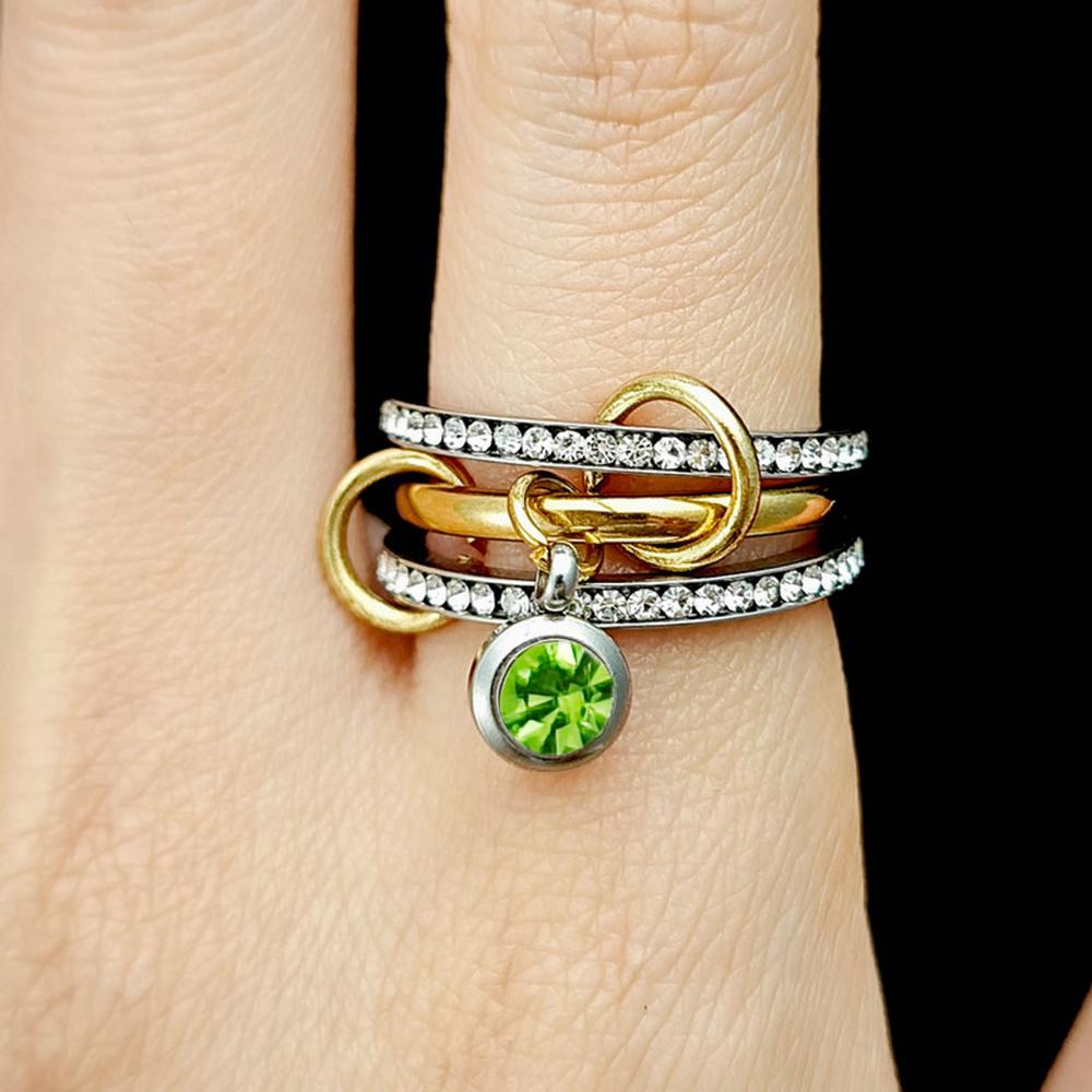 INS Trendy 12 Color Birthstone Charm Rings Stack Set Minimalist CZ Pendant Spinelli Ring For Women Girls Stainless Steel Jewelry