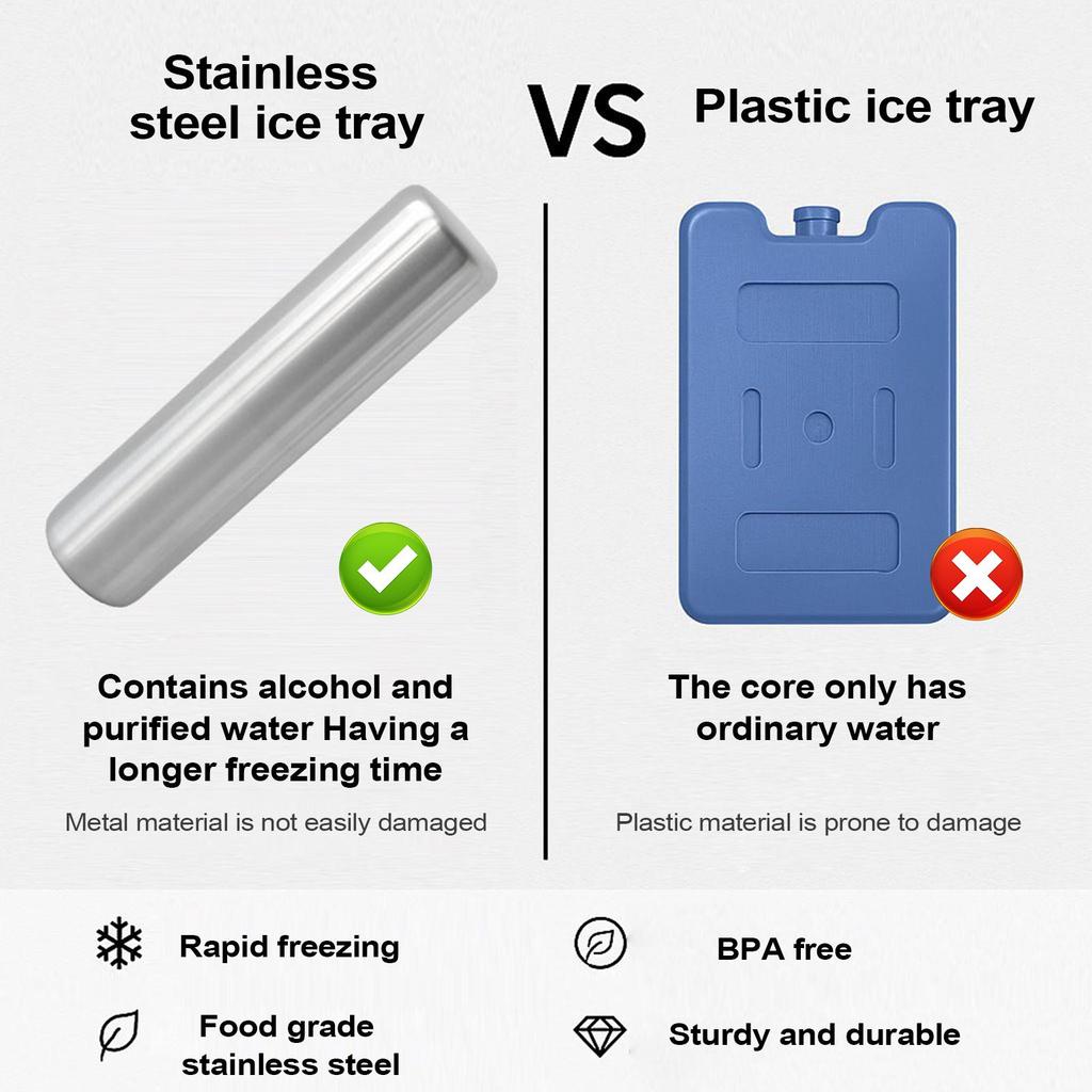 Bärbara Rostfria Stål Isbitar Cylinder Isförpackningar Kylare Snabbfrysning Metall Frysfack För Kaffe Kök L Isförpackningar