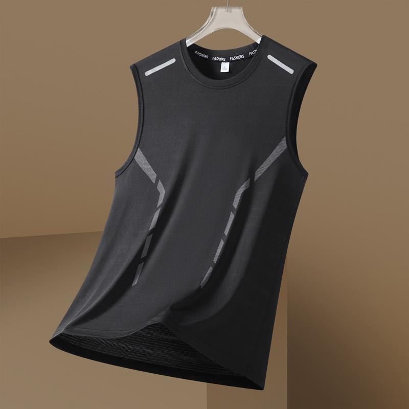 Mens Sleeveless T-shirt Summer Sports Loose Vest Ice Silk Speed Dry Breathable Thin Section Top Running Basketball Shirt