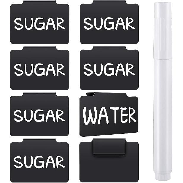 18 Pcs Plastic Basket Bin Label Clip on Removable Basket Label Clip with White Chalk Markers for Kitchen Pantry Storage Fabric Box Hanging Bin 9