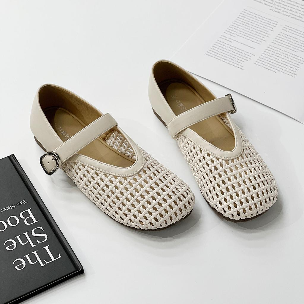 Mary Jane single shoes women's new fashion hollow mesh shoes flat bottom one word with fisherman shoes hole shoes women