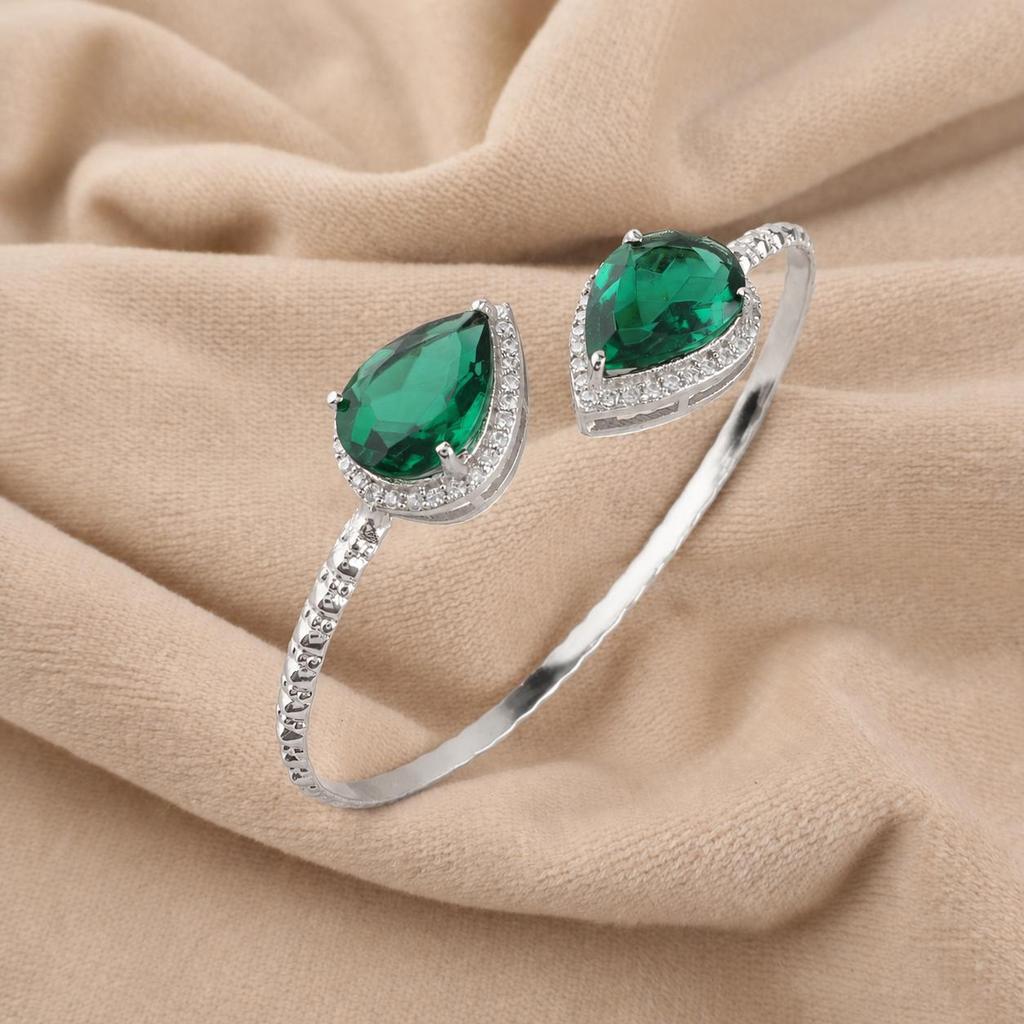 Chrome Diopside Gemstone 925 Sterling Silver Zircon Cuffs Bangles Best Birthday Gift For Your Wife ( Available with Gold/Rose Gold Plated ) CZC-1-2