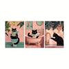 3 Frameless Funny Cat Bathroom Posters,Pink Cat Reading, Lying and Bathing,Retro Abstract Art,Bedroom,Living Room,Office Decor