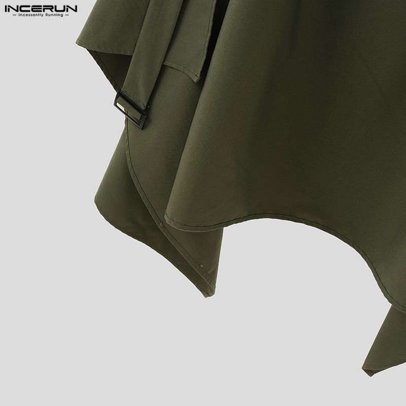 INCERUN Frühling Herren Langarm Knöpfe High Low Unregelmäßig Lange Mäntel Windjacke