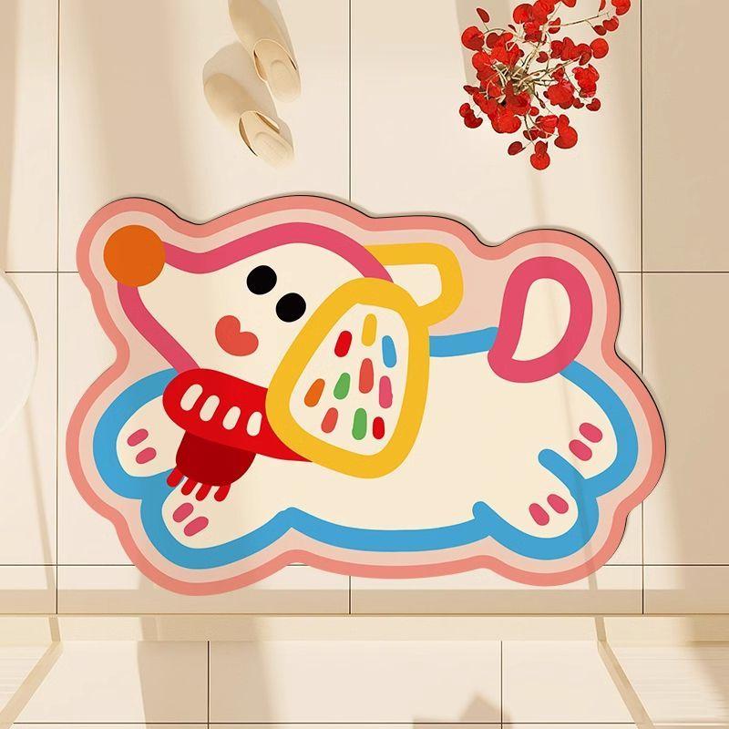 Bathroom floor mat, water-absorbing non-slip, diatom mud, cartoon dopamine puppy home toilet, bathroom door foot mat