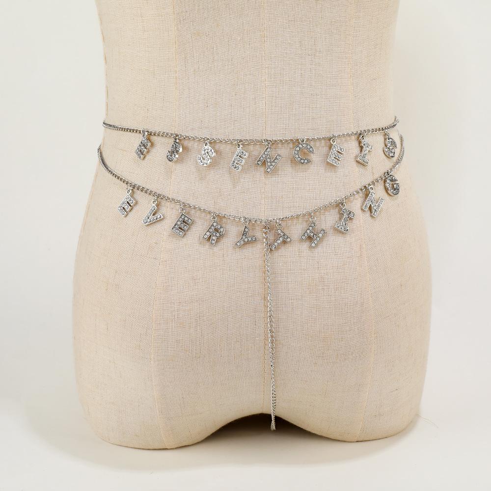 Модная цепочка на талию, многослойная хип-хоп рок-цепочка, многоэлементный алфавитный лоскутный пояс, панк-цепочка для тела