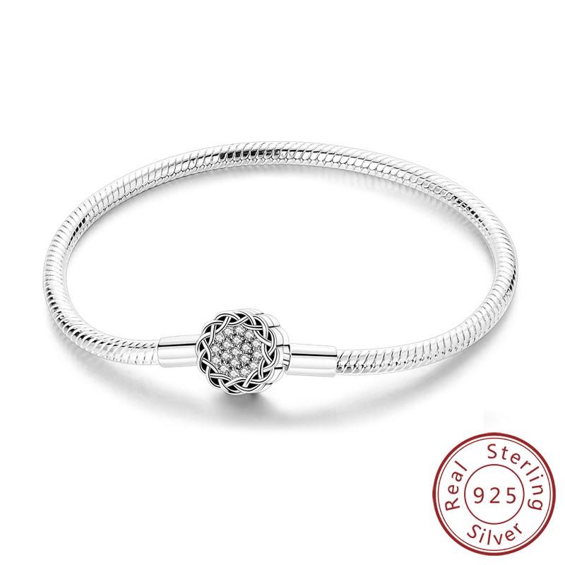 Original 925 Silver Bracelets 17-20CM Love Heart Flowers Butterfly Charms Beads Bracelet For Women Fashion Jewelry Gift