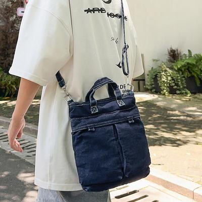 School Bag Harajuku Tooling Personality Casual Messenger Bag Men and Women Popular Simple Solid Color Denim Portable Shoulder Bag Tide