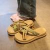 Cross-band slim sandals women 2025 new summer leisure seaside vacation one-word stepping on shit thick-soled slippers