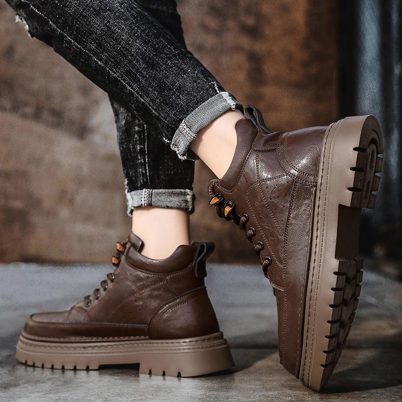 Fashion Casual leather men's boots Fashionable retro design style Leisure Business Party outdoor street walking thick soled Office shoes