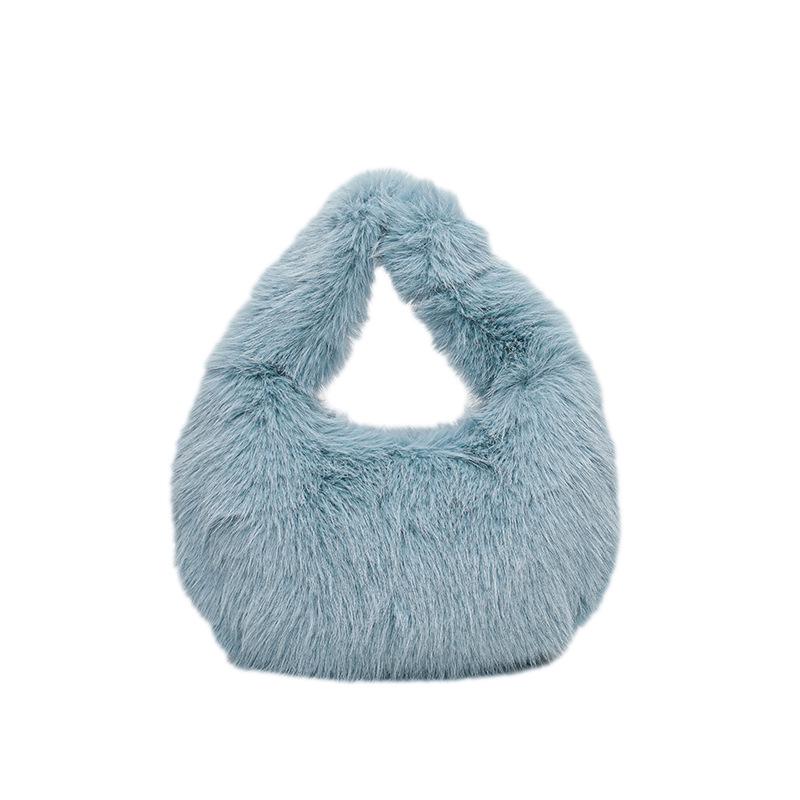 2025 Autumn/Winter Women's Minimalist Fluffy Shoulder Bag - Versatile Solid Color Handbag