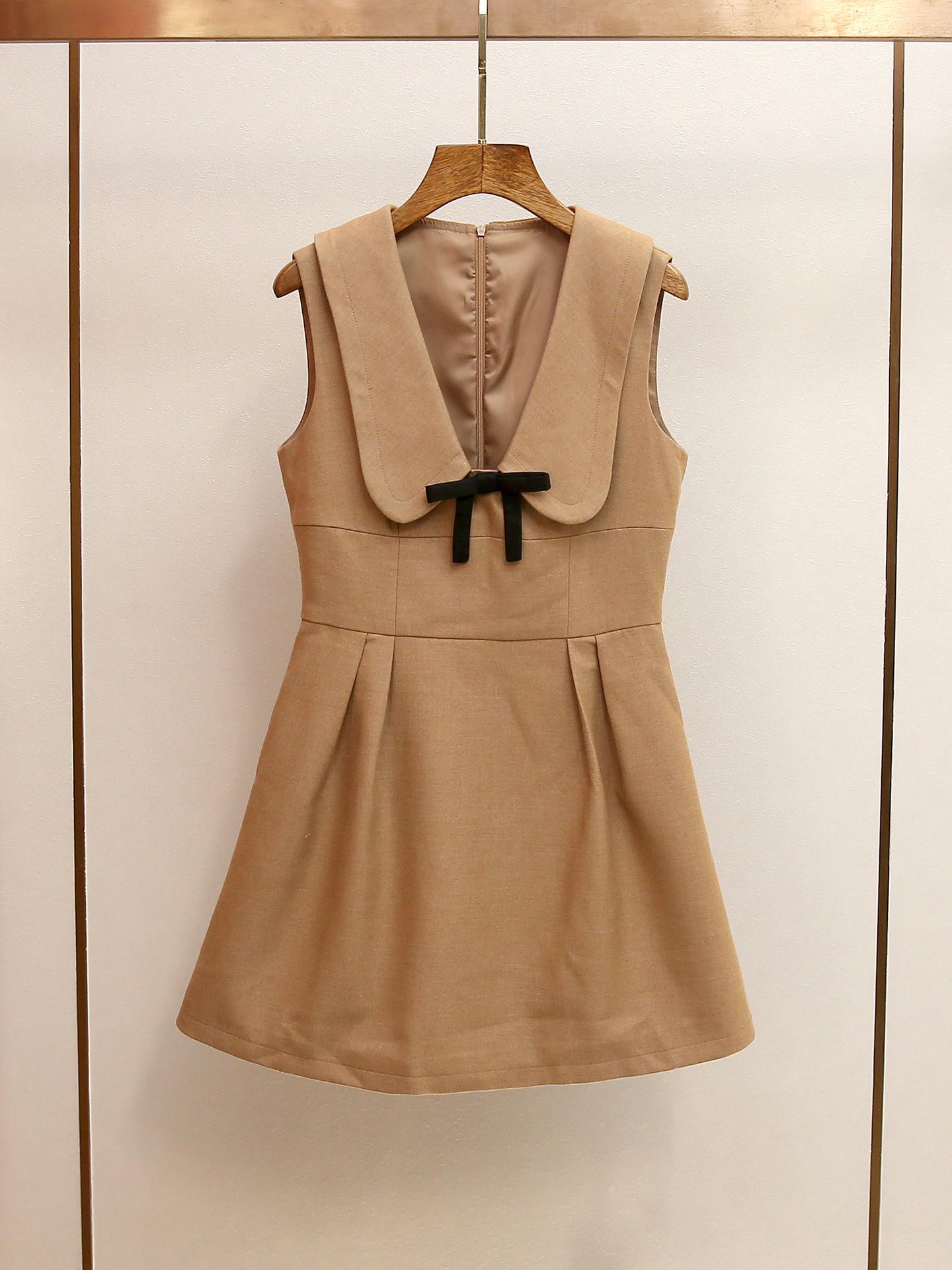Women s French Retro Bow Sleeveless Vest Dress - Autumn/Winter Collection Medium коричневый