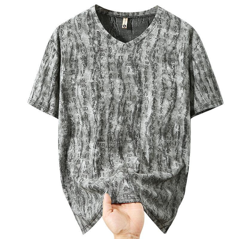 Men's Plus Size Hip Hop Tie-Dye V-Neck T-Shirt Big & Tall Oversized Street Style 5XL-12XL